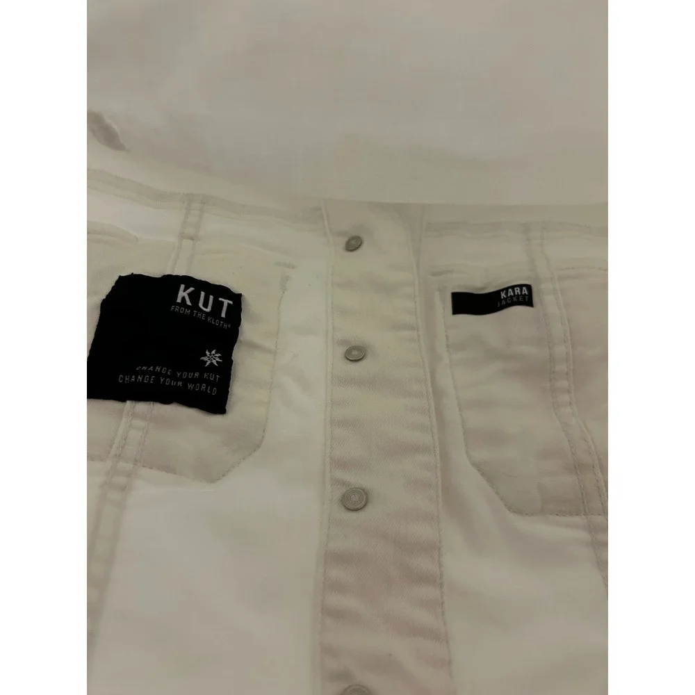 KUT from the Kloth Kara White Denim Jacket Raw Hem KJ0314MA2 Womens XS